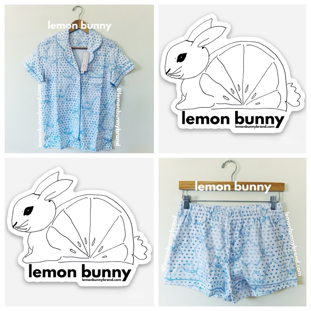 Roller Rabbit x LoveShackFancy Luna Bow Hearts Polo Pajamas in Pale Blue Small